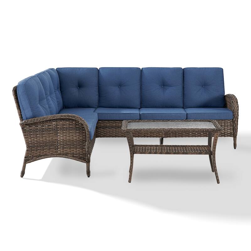 Gymojoy L-Shaped Outdoor Sectional Sofa Set, PE Wicker Couch with Water-Resistant Olefin Cushions