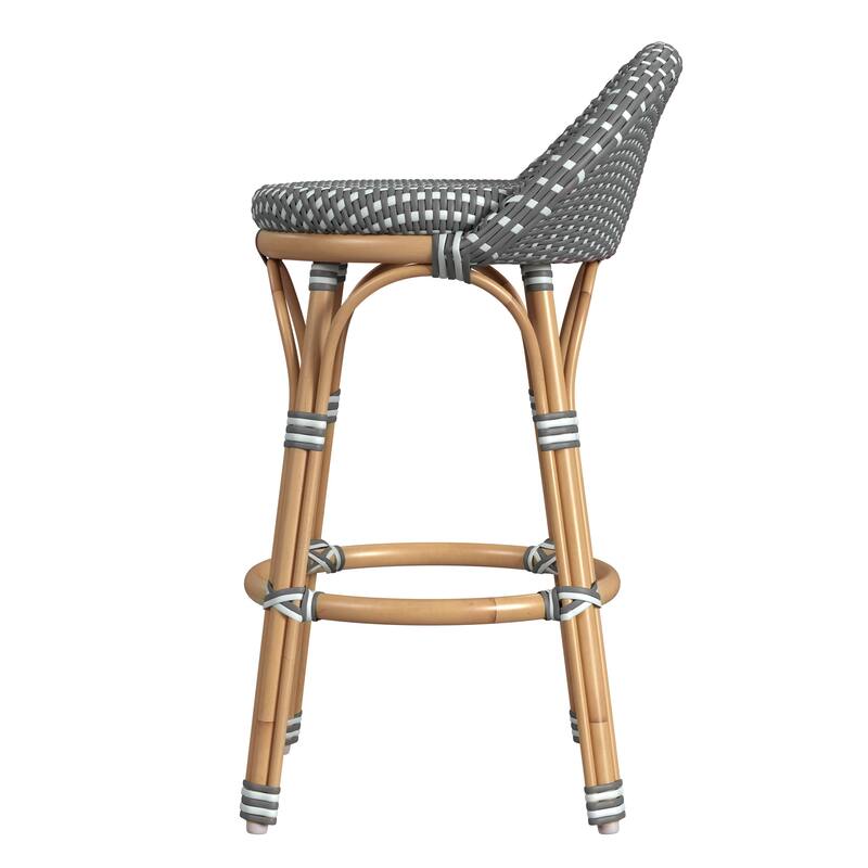 Tobias Outdoor Rattan and Metal Low Back Counter Stool