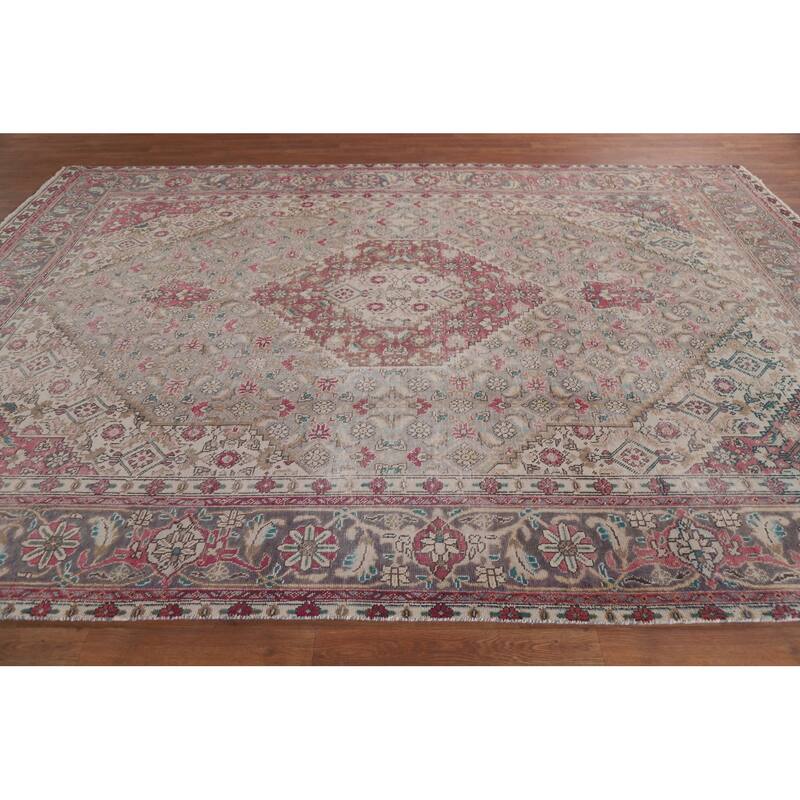 Hand Knotted Oriental 100% Wool Carpet Traditional Medallion Greys & Charcoal Tabriz Area Rug - 10' 9'' X 8' 1''