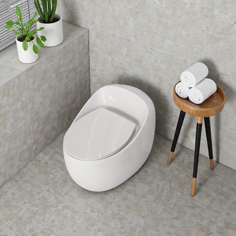 One Piece Egg Shape Toilet 1.28 GPF Single Flush. Soft Close Seat. Quick Release. Modern Bathroom Design