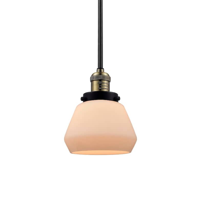 Innovations Lighting Fulton Single Light 7" Wide Mini Pendant with - Black / Antique Brass / Matte White Cased