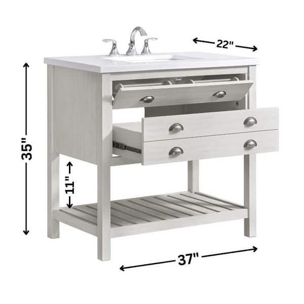 dimension image slide 0 of 8, Monterey 37-inch Farmhouse Marble Solid Wood Bathroom Vanity