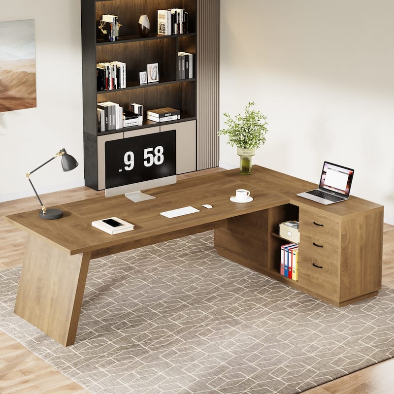 78.7-Inch L-Shaped Executive Desk Computer Desk with File Cabinet