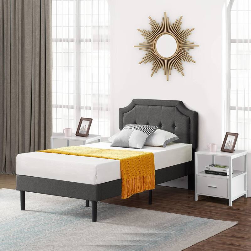 VECELO 3-Pieces Modern Upholstered Bed with Height Adjustable Headboard and Nightstands Sets - White - Twin