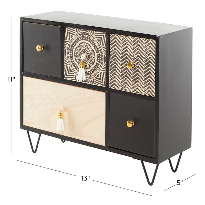 Black Wooden 5 Drawers Tribal Jewelry Box