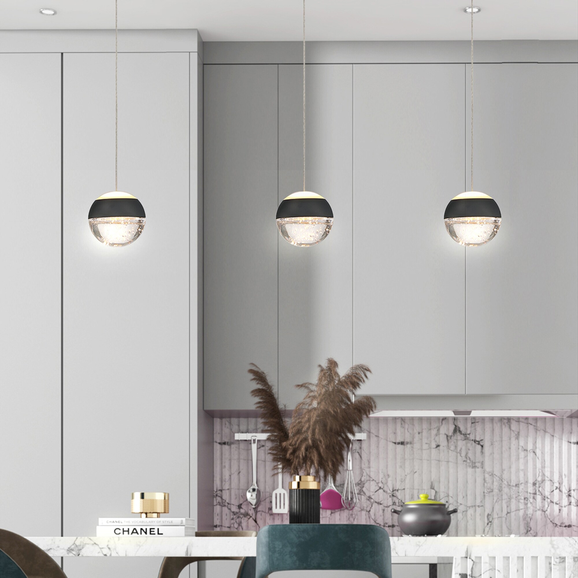 1 Light 3 Lights Globe LED Pendant Light with Bubble Crystal Ball