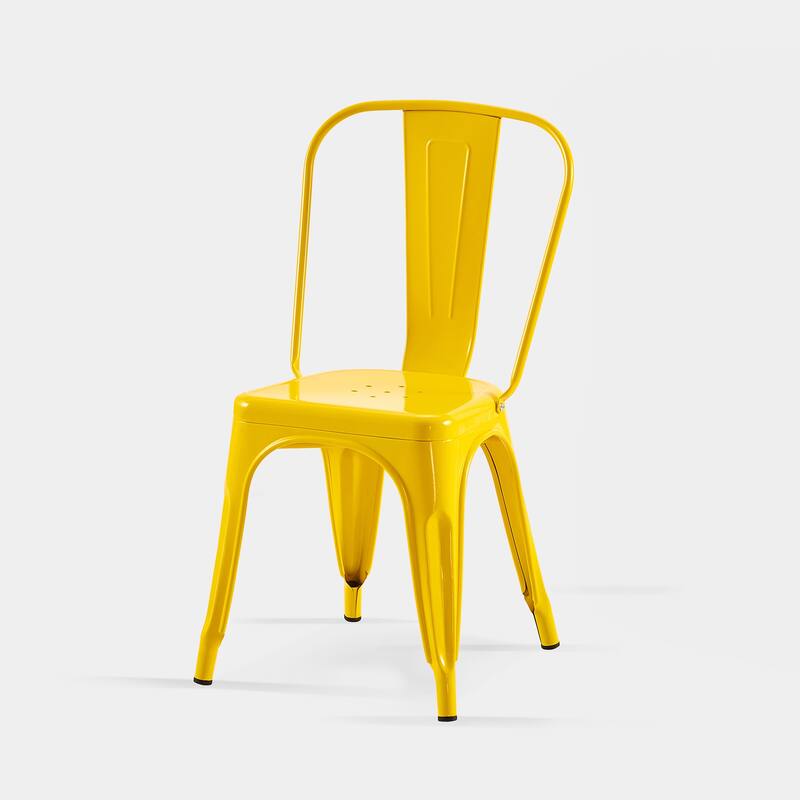 18" Modern Industrial Metal Stackable Yellow Dining Chair, 2PCS - 18" W X 18" D X 33" H