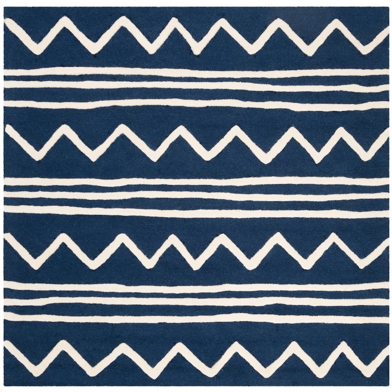 SAFAVIEH Handmade Kids Samra Wool Rug - 5' Square - Navy/Ivory - Square