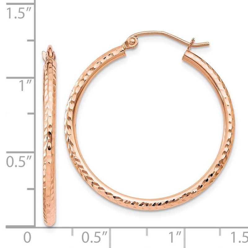 Curata 14k Rose Gold Diamond-Cut 2x30mm Hoop Earrings