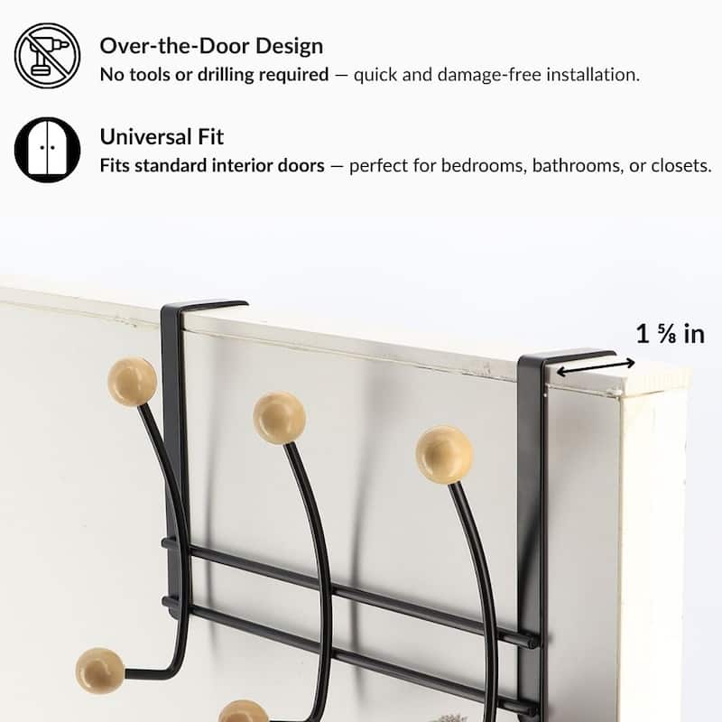 Over The Door Hook Rack with 6 Ball Ends - 10.5 L x 4 D x 7.5 H