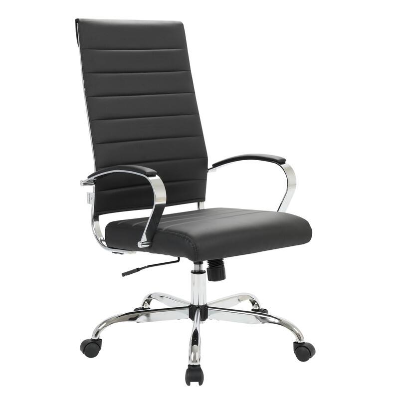 Benmar High-Back Leather Office Desk Chair in Stainless Steel Frame Adjustable Height Tilt Lock 360 Swivel Ergonomic Chair - Black