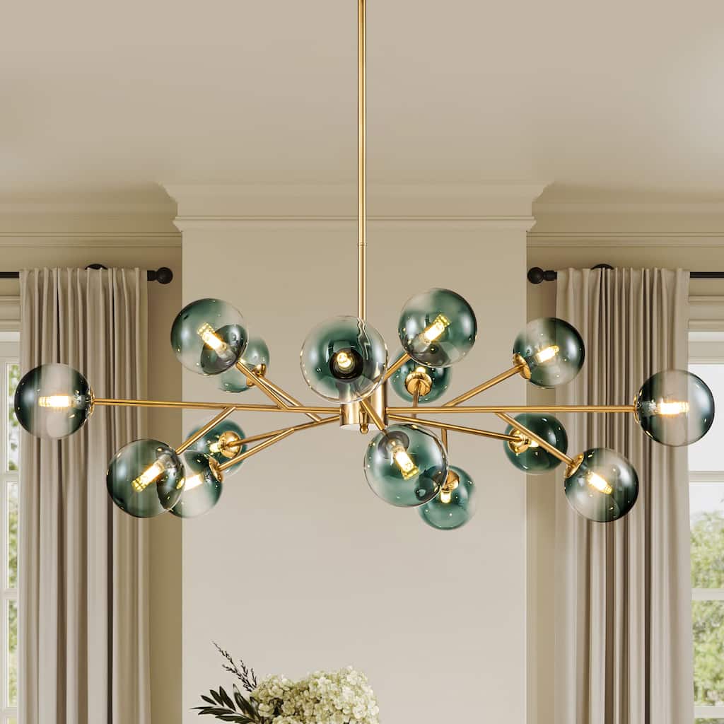 15-Light Modern Linear Sputnik Kitchen Island Light Branch Cluster Glass Globe Bubble Chandelier
