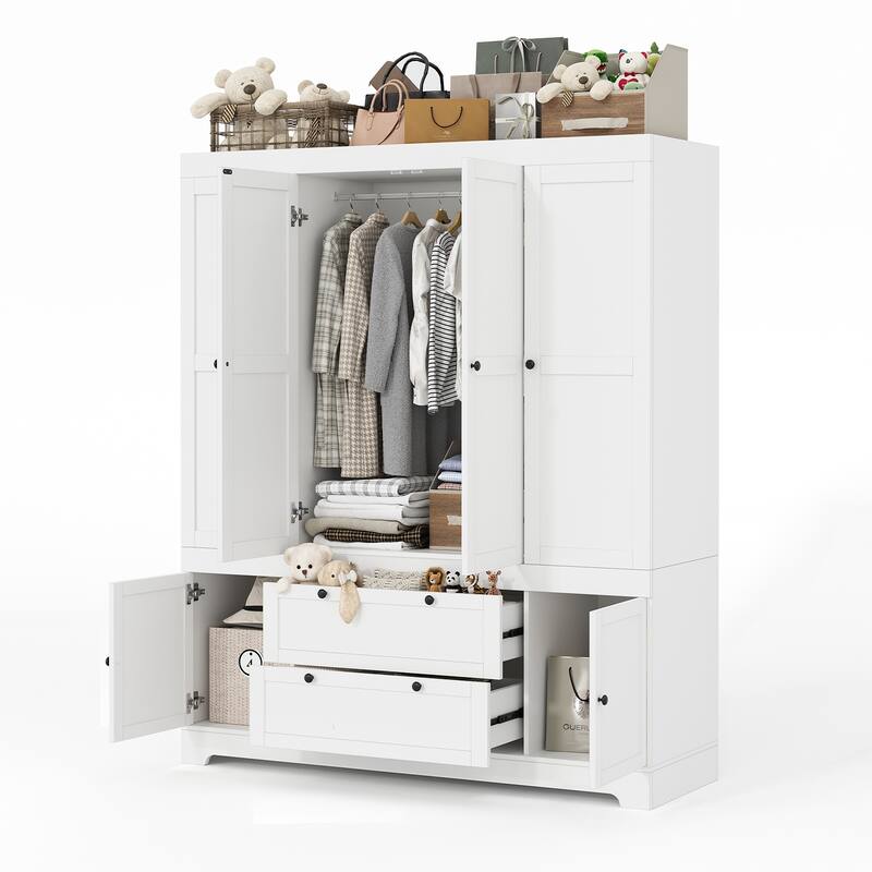 Meyreso White Modular Wardrobe Closet with Drawers, Convertible Stacking Armoire - N/A