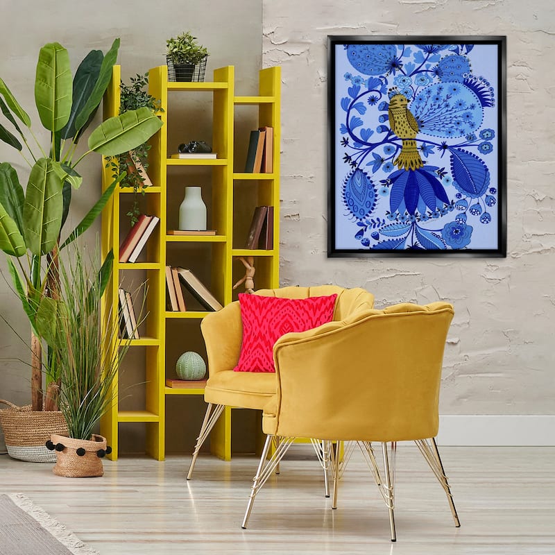 Stupell Folk Inspired Whimsical Bird Framed Floater Canvas Wall Art Design By Kay Widdowson