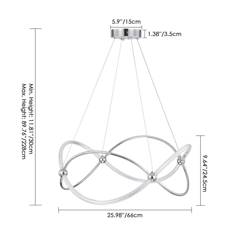 Modern Chrome Linear Geometric Dimmable Integrated LED Chandelier for Living/Dining Room - 25.9 in. W