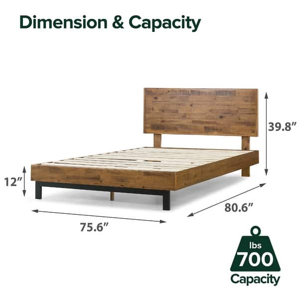 dimension image slide 4 of 5, Priage by ZINUS Brown Wood Platform Bed Frame with Adjustable Headboard