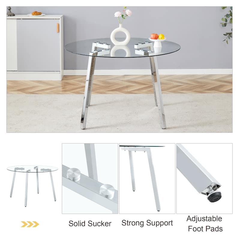 Modern Luxurious Round Tempered Glass Dining Table