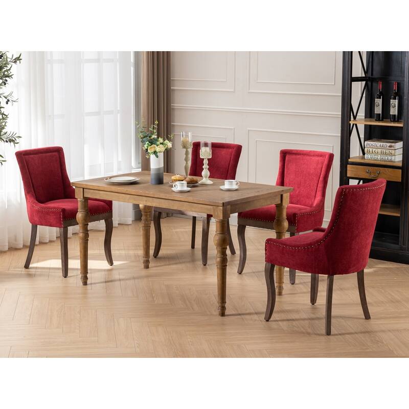 GDF Studio - Modern Fabric Upholstered Wood Dining Chair Set with Bronze Nailhead Trim (Set of 2)