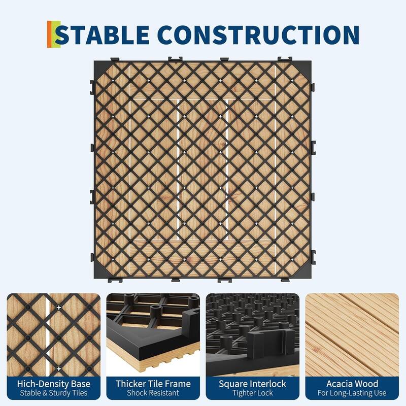 Wood Interwoven Deck Tiles, Easy Snap Install