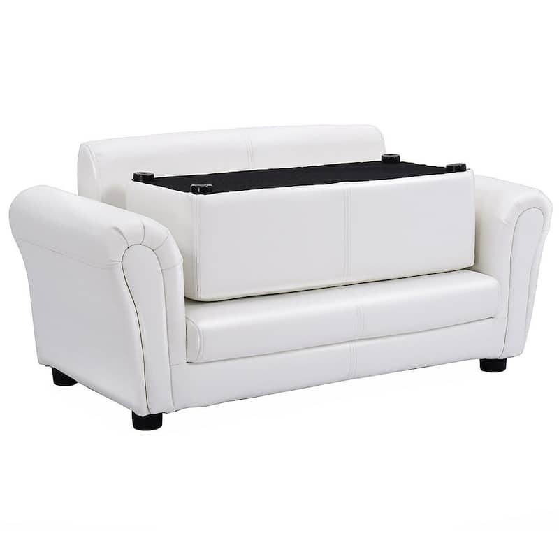 Kids Double Sofa with Ottoman-White - 32.5" x 16.5" x 16" (L x W x D)