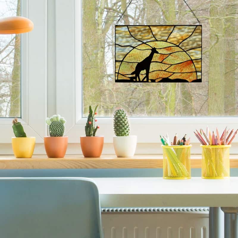 River of Goods Giraffe Sunset River of Goods Yellow and Black Horizontal Window Panel - 14" x 0.25" x 10"