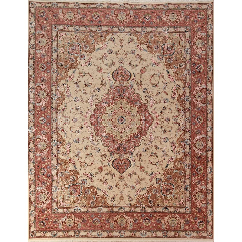 Vegetable Dye Tabriz Chinese Area Rug Handmade Wool And Silk Carpet - 8'0"x 9'11"