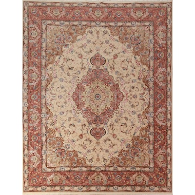 Vegetable Dye Tabriz Chinese Area Rug Handmade Wool And Silk Carpet - 8'0"x 9'11"