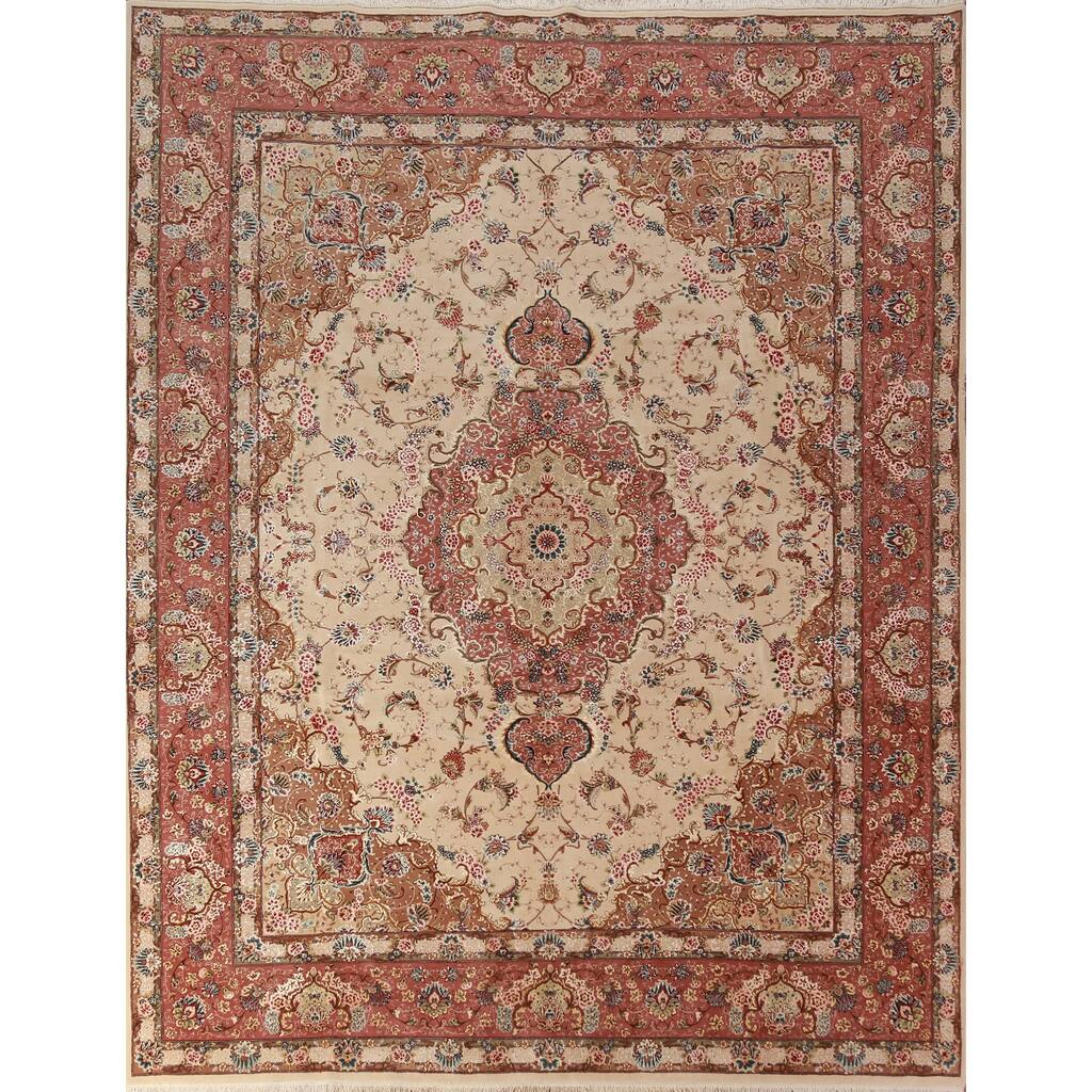 Vegetable Dye Tabriz Chinese Area Rug Handmade Wool And Silk Carpet - 8'0"x 9'11"