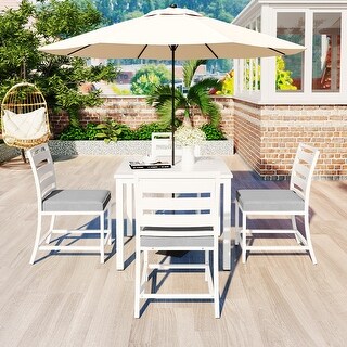 4 Pcs Patio Dining Conversation Sets with Umbrella Hole, White - Bed ...