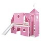 preview thumbnail 4 of 8, Full Size Loft Bed with Slide Pink Tent, Wooden Bed with Tower, Playhouse Inspired, Spacious Under Bed Space, Pink