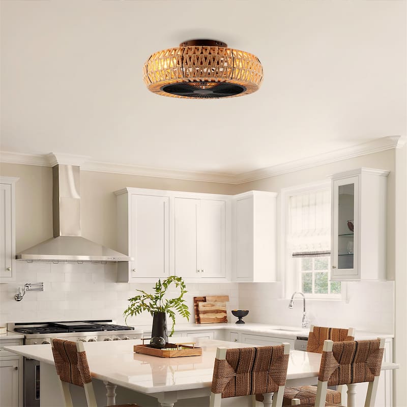 20" Vintage Rope Ceiling Fan Light w/ Remote Control 6 Speed Adjustable Airflow, NOT Included Bulbs