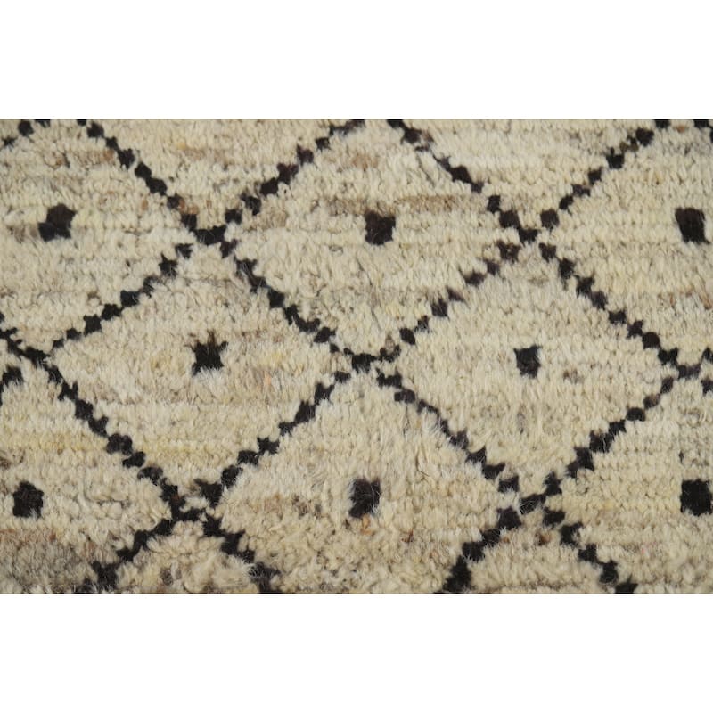 Trellis Beige Moroccan Oriental Runner Rug Hand-Knotted Wool Carpet - 3'6" x 12'10"