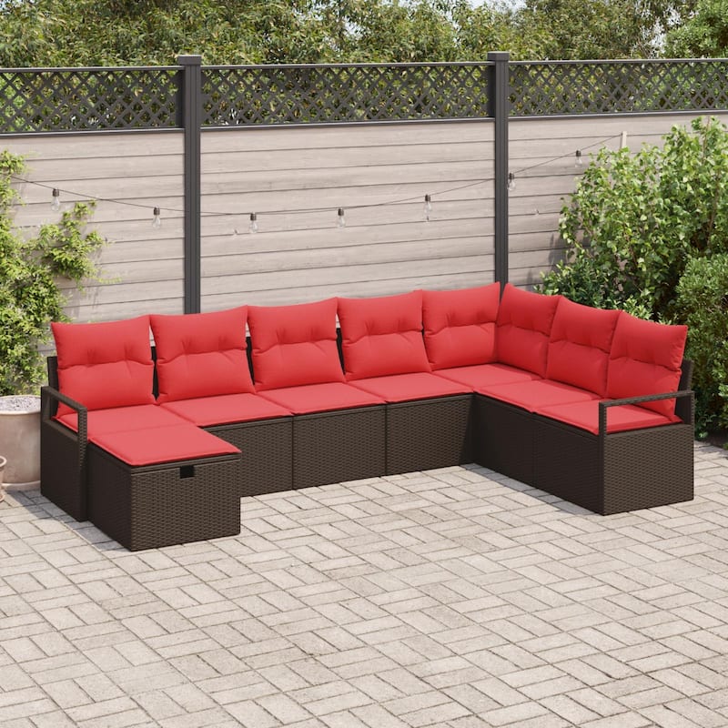 vidaXL 8/9 Garden Sofa Set with Cushions Black/Brown/Grey Poly Rattan - 113 x 69.7 x 27.2 - Brown without table