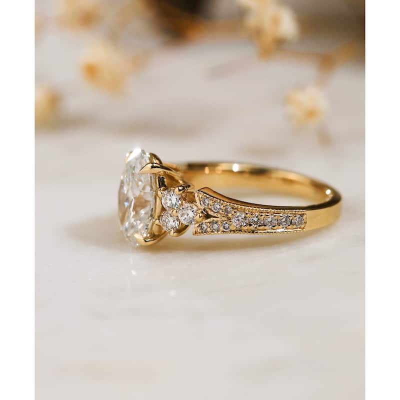 Kobelli 2.45 Carat Lab Grown Diamond Certified 14k Solid Gold Oval & Side Cluster Interlaken Engagement Ring (EF/VS)