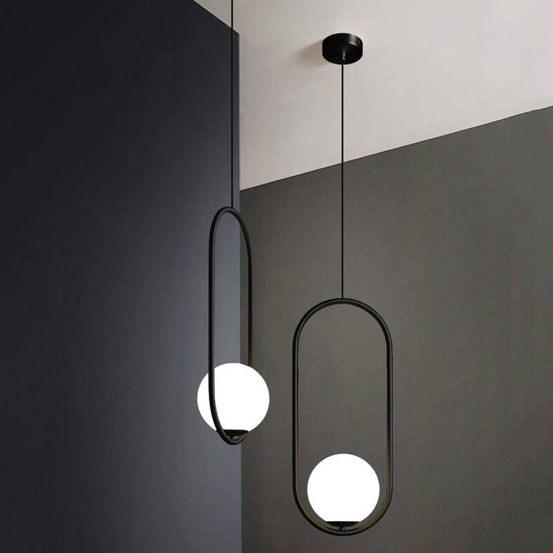 Modern Black Globe Pendant Lighting - 1-Light Hanging Fixture with White Glass Shade for Kitchen, Dining Room, Bedroom