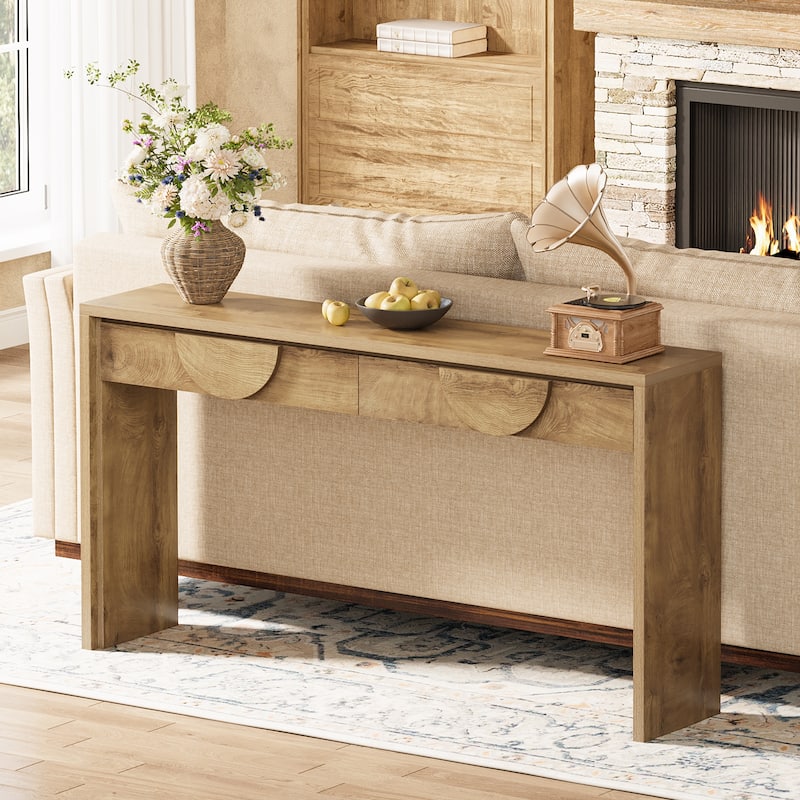 63-Inch Farmhouse Console Table with 2 Drawers for Entryway, Sofa Table Behind the Couch - 62.99" L x 13.77" D x 35.43" H