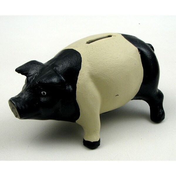 Cast Iron Pig Bank Black/White