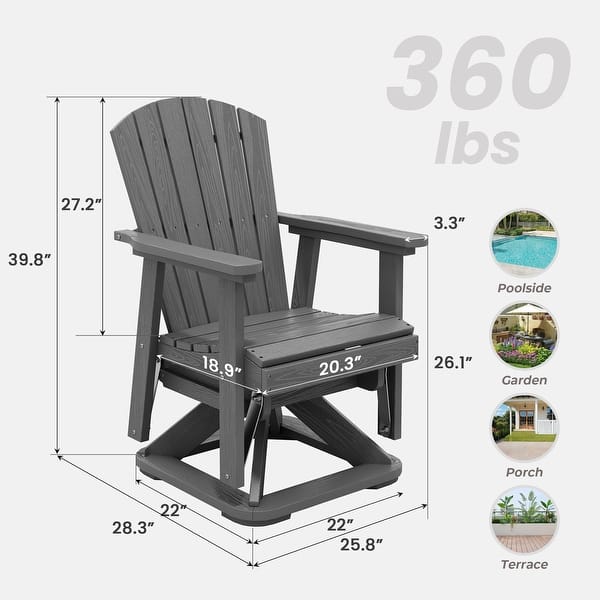 dimension image slide 3 of 6, Set of 2 HDPE Adirondack Swivel Gliders, Outdoor Patio Chair Set