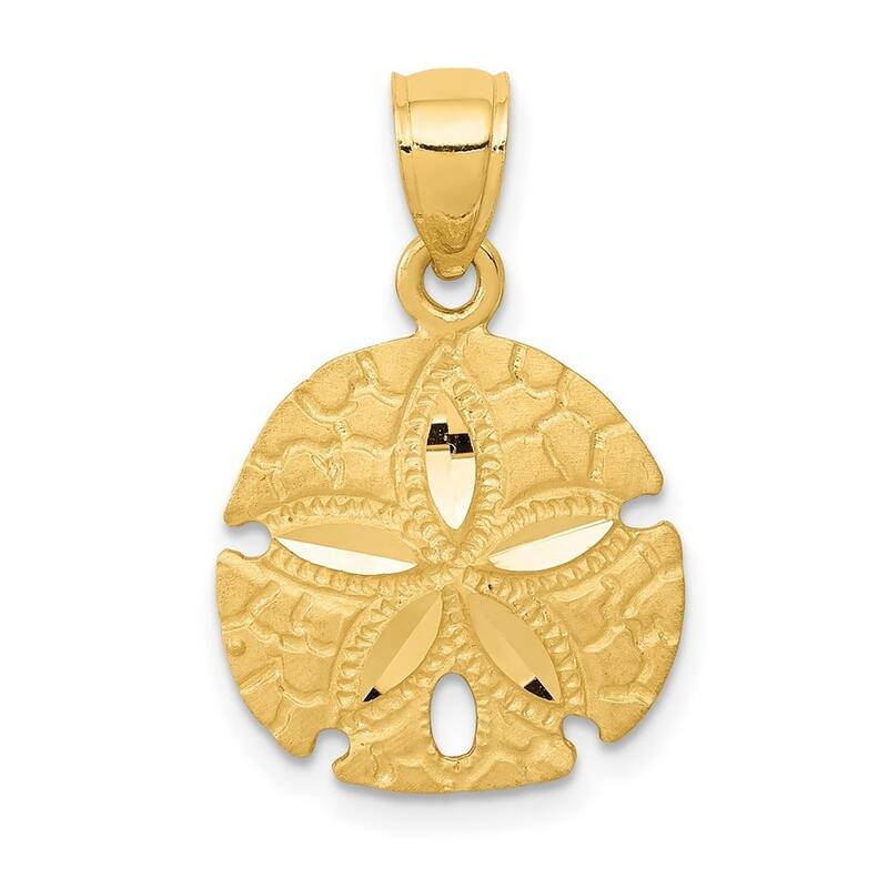 Curata 14k Yellow Gold 18" Sparkle-Cut Sand Dollar Pendant Necklace - 23.1x15.3mm