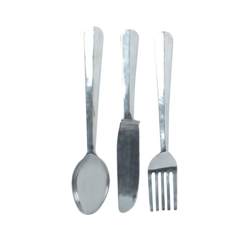 Aluminum Metal Utensils Knife, Spoon and Fork Home Wall Decor - Set of 3 Silver or Copper - Roche River Decor