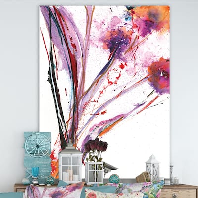 Designart "Abstract Purple Flowers" Traditional Canvas Artwork Print - Multi-color