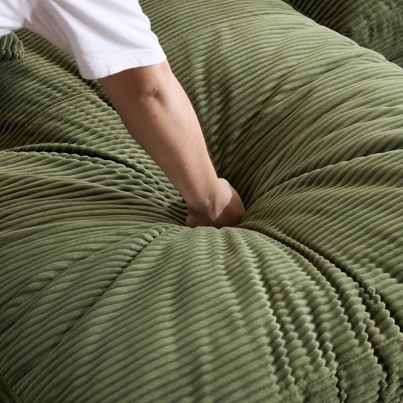 Roomfitters Corduroy Compressed Sofa with 3 Back Cushions & 2 Pillows, Soft Skin-Friendly Couch for Cozy Living Room