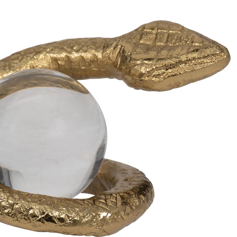 Sagebrook Home's Gold Novelty 7'' Metal Snake Coil Figurine with Acrylic Ball - 5" x 4" x 7"