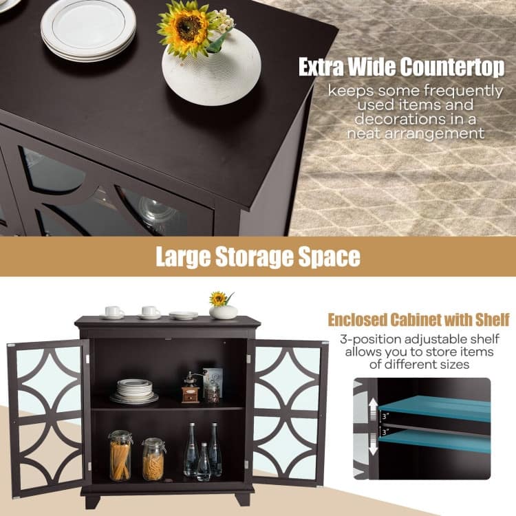 Kitchen Buffet Sideboard with Glass Doors and Adjustable Shelf - 36" x 15.5" x 38"(L x W x H)