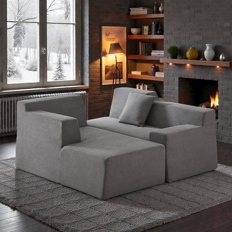 Modern Minimalist L Shaped Corduroy Sofa, High Back Sectional Couch for Living Room