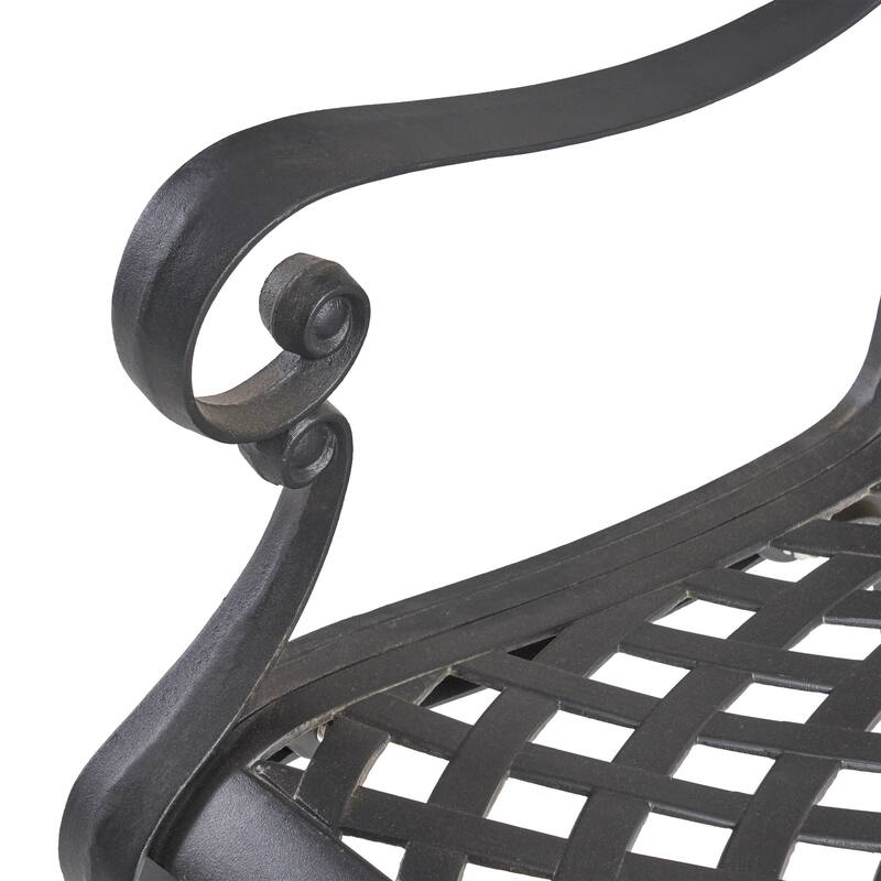 Roomfitters 5-Piece Cast Aluminum Outdoor Dining Set with Lattice Chairs, Durable Weather-Resistant Design, Black