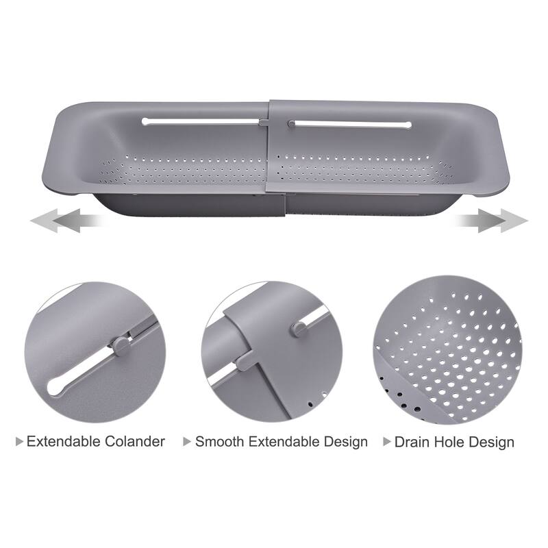 Kitchen Over the Sink Drain Strainer Extendable Colander Set - gray white - 36.2cm x 20cm x 7cm