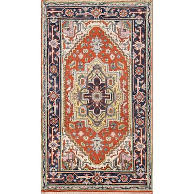 Geometric Heriz-Serapi Accent Rug Handmade Orange Wool Carpet - 3'0"x 5'7"