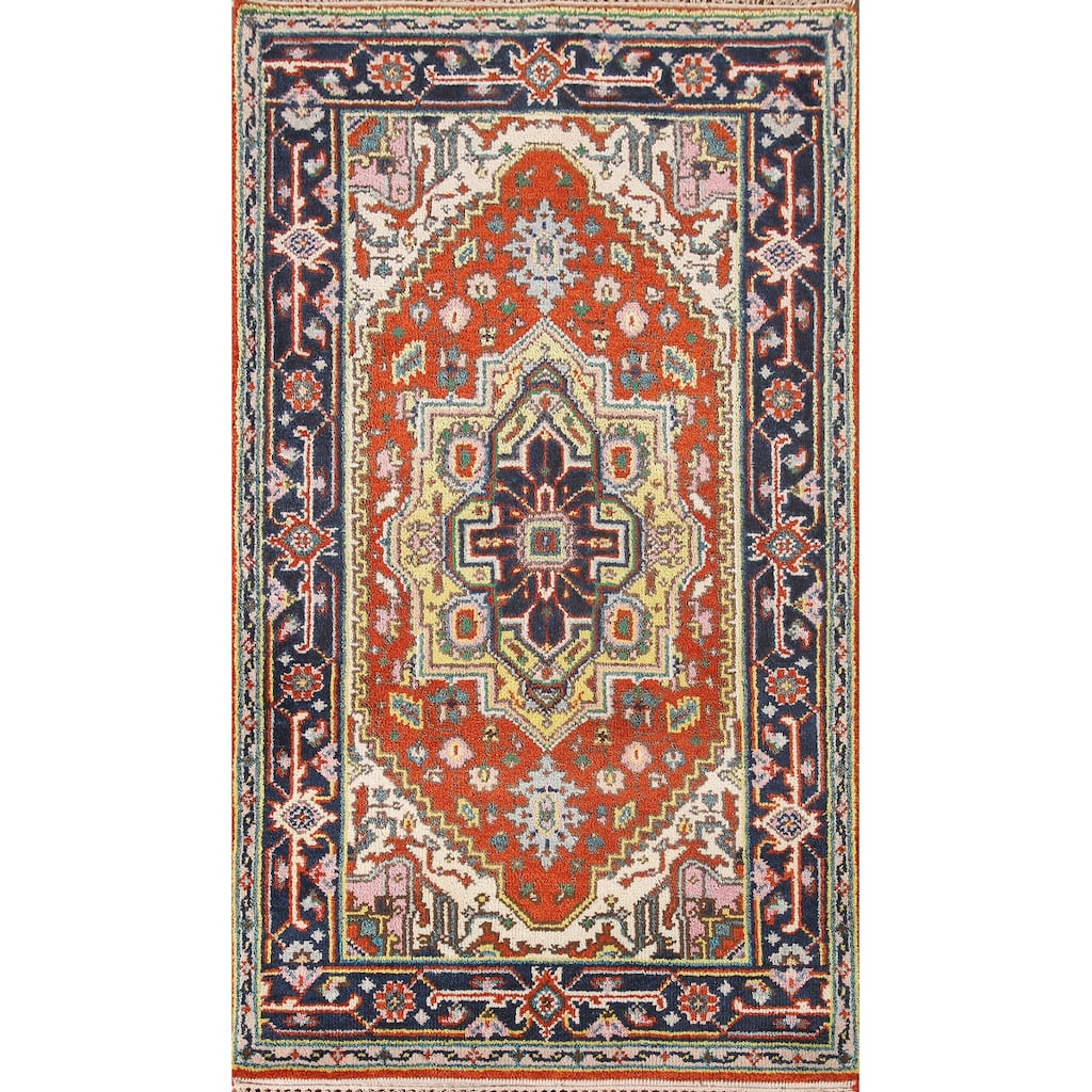 Geometric Heriz-Serapi Accent Rug Handmade Orange Wool Carpet - 3'0"x 5'7"