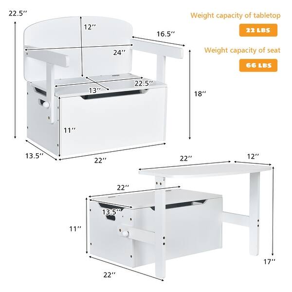 dimension image slide 1 of 2, Costway 3-in-1 Kids Convertible Storage Bench Wood Activity Table and - See Details